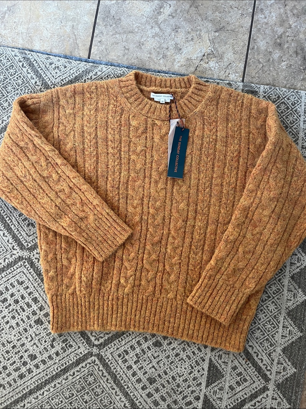Peruvian Alpaca high end kids sweater autumn orange cable knit | 8yr cozy chunky
